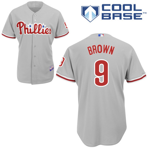 Domonic Brown #9 Youth Baseball Jersey-Philadelphia Phillies Authentic Road Gray Cool Base MLB Jersey